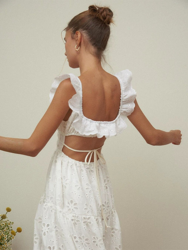 Open Back Slit Flower Dress